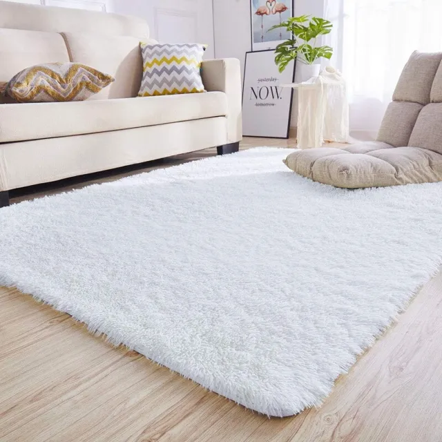 Selwo Vloerkleden slaapkamer pluizig zacht hoogpolig tapijt anti-slip tapijt woonkamer moderne tapijten wasbaar (wit, 135 x 185 cm)