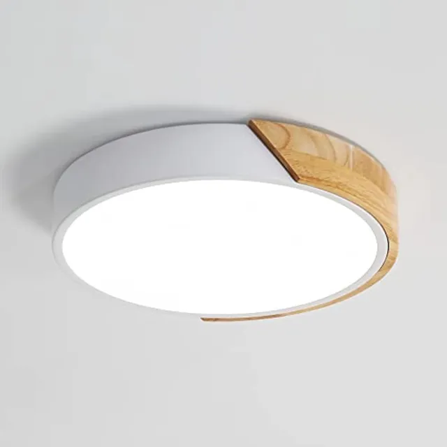 Haobosic 30W LED plafondlamp van hout met afstandsbediening, moderne ronde plafondlamp, perfect voor slaapkamer, badkamer, keuken, woonkamer, kantoor, Ø30cm (wit) White