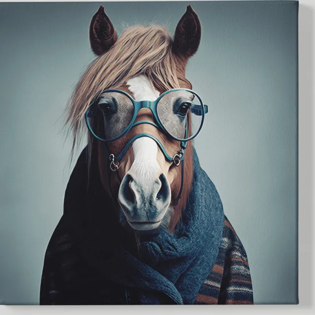 Trendex Global Canvas Schilderij Dieren - Intellectueel Paard - Wanddecoratie - 100x100x2 cm Bruin