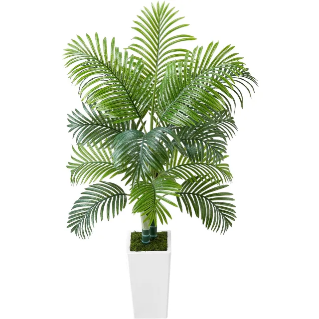 Vevor Kunstmatige Areca Palm 1,52m Kunstplant met Witte Pot Kunstpalm groen
