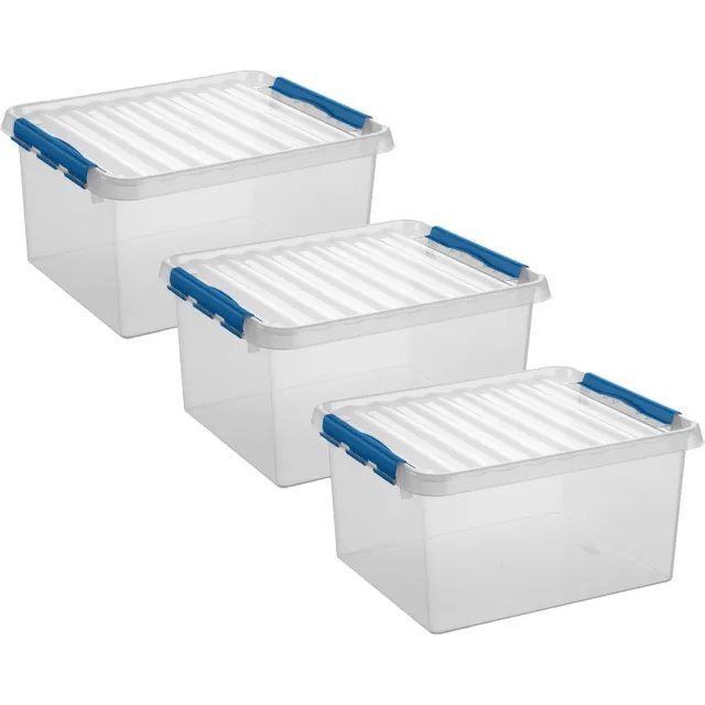 4x stuks sunware q-line opberg box/opbergdoos - 36 liter - 50 x 40 x 26 cm - kunststof - opslagbox - transparant/blauw