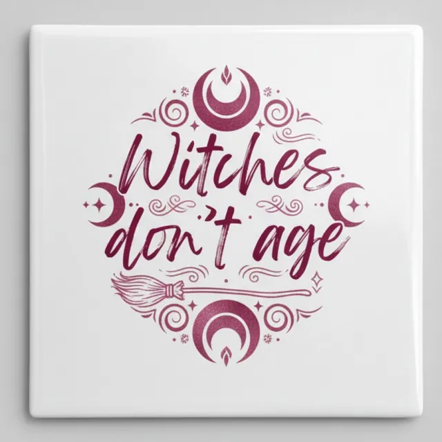 Nevolis Grappige Tekst Keramische Wandtegel “Witches Don’t Age” – Mystiek Heks Ontwerp Woondecoratie – 15 x 15 cm Multi Color