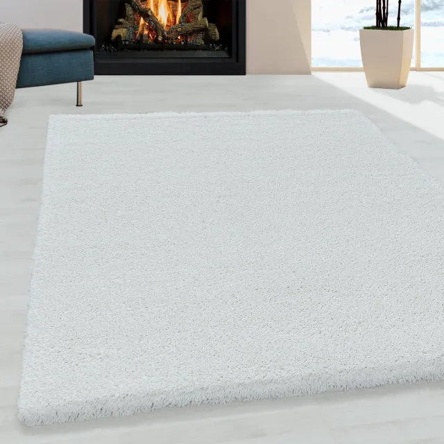 Ayyildiz Hoogpolig vloerkleed, effen kleur - wit, vloerkleed voor de woonkamer, jute achterkant, afmeting: 60 x 110 cm