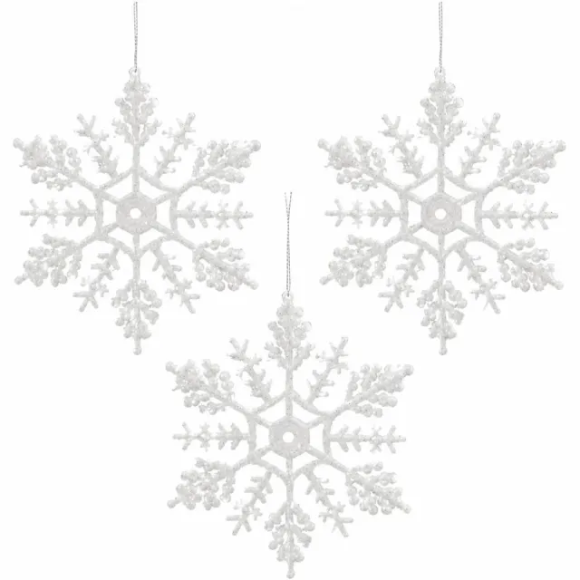 Decoris Kersthangers - 3x - sneeuwvlokken - 12ST - wit - 10 cm