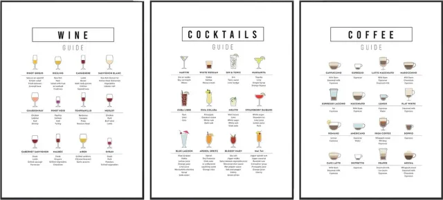 No Filter Keuken decoratie - Keuken posters - 3 stuks 30x40 cm - Koffie, wijn & cocktail guide divers