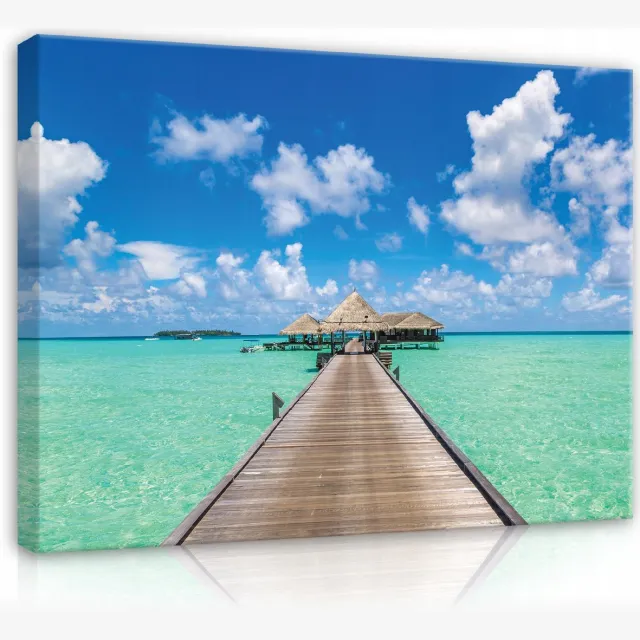 WALLARENA Canvas schilderij - 100x70 cm - moderne wanddecoratie van strand, zee en natuur multikleurig