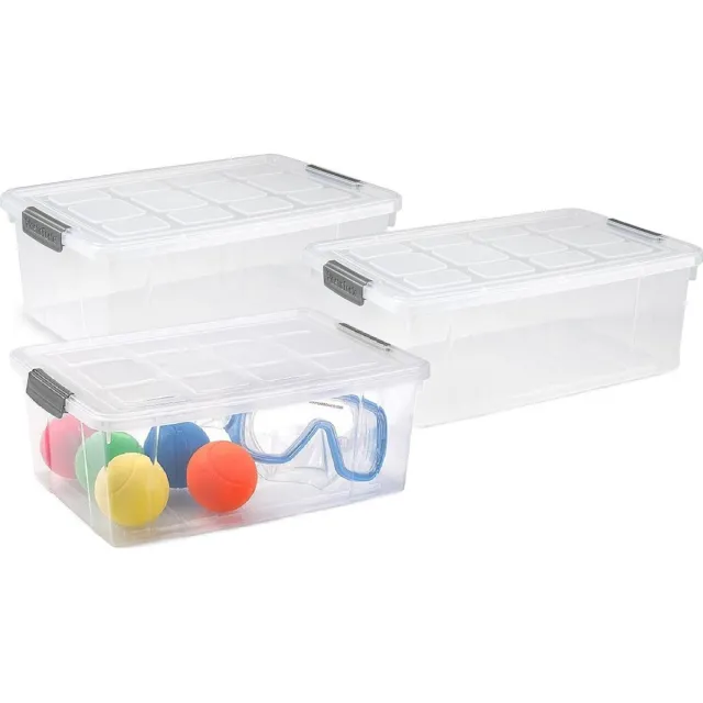 PLASTICFORTE Opslag/opberg bak/box met deksel - 5x - kunststof - 37 x 26 x 14 cm - transparant - 9 liter Grijs