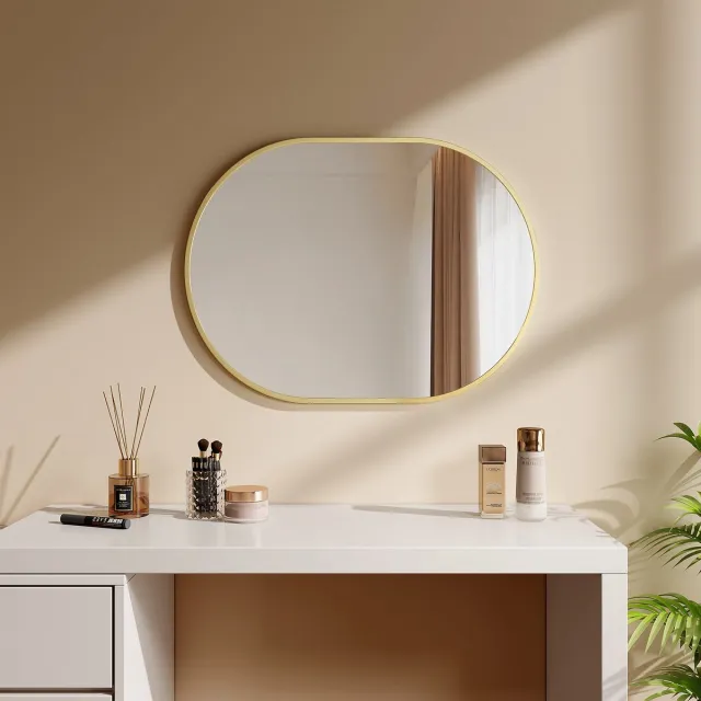 EMKE Spiegel - Ovale Spiegel - Goud - 60x80 cm - met Veiligheidsfolie - Wandspiegel met Rand - Moderne Design