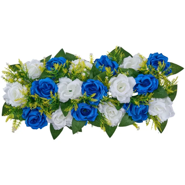 Vevor 10x Kunstbloemen 500x220x120mm Kunstrozen Arrangement Boeket Blauw Wit