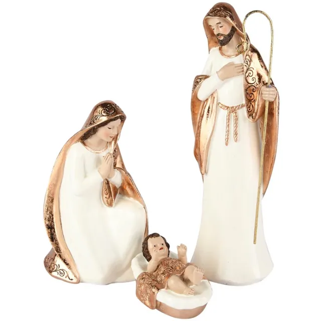 dekoratief Set 3 kerststalfiguren, wit/goud, resina, 9x9x17cm | A255204