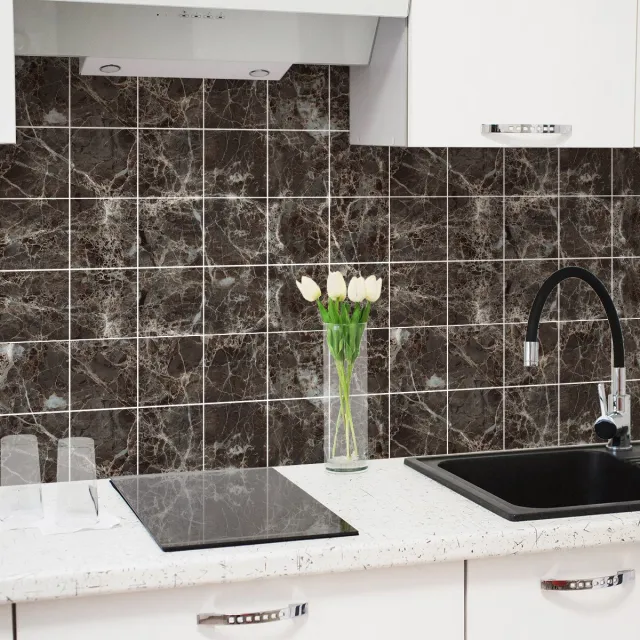 Ambiance Sticker Zelfklevende muurtegelstickers voor keuken en badkamer - 24 Viacha marmertegelstickers - 24 stickers 15x15cm Multi color