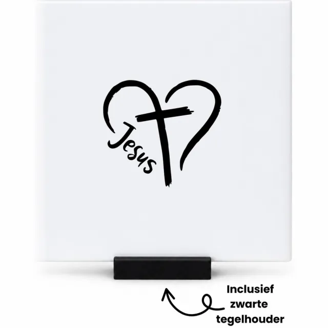 Hacebo Jezus tegeltje met tegelhouder - Jezus - Messias, christen, kruis, opstanding, vergeving, liefde. - tegeltjes met tekst - Messias, christen, kruis, opstanding, vergeving, liefde. - spreuktegels - 10.8x10.8 CM Wit