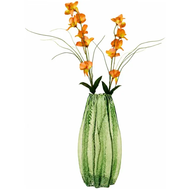 Mega Collections Bloemenvaas Callas - bewerkt sier glas - D16 x H35 cm - transparant groen - boeket en stelen - Moderne stijl