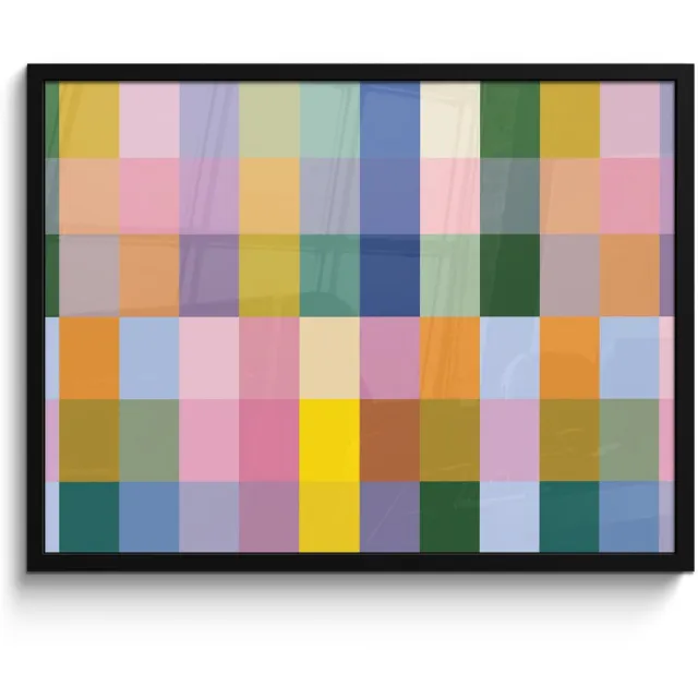FrameYourWall Poster in lijst - Fotolijst 80x60 cm - Posters - Blokken - Vierkant - Patroon - Gekleurd - Posterlijst zwart - Decoratie - Wanddecoratie woonkamer - Muurdecoratie slaapkamer