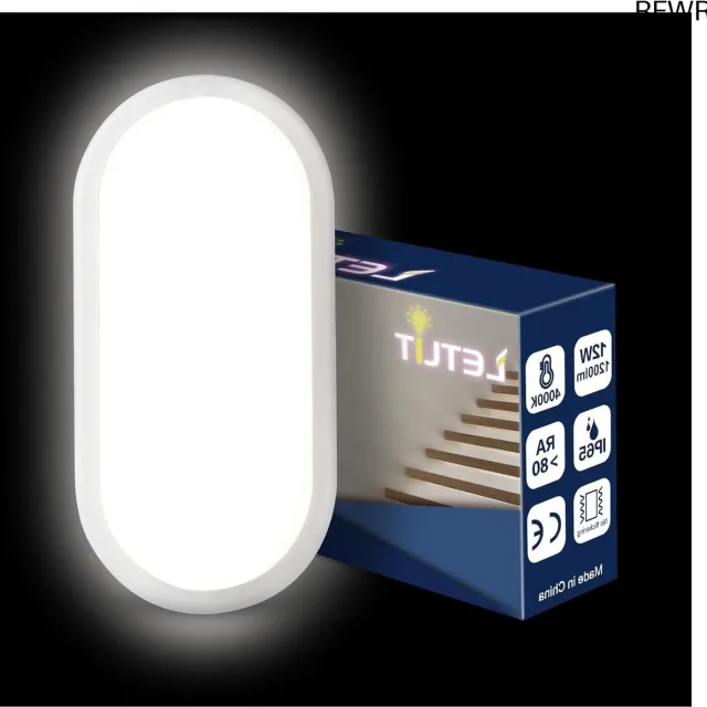 RFWR LED Plafondlamp Ovaal 12W 1200LM Vochtbestendig voor Badkamer, Garage, Kelder en Hal Zonder bewegingssensor