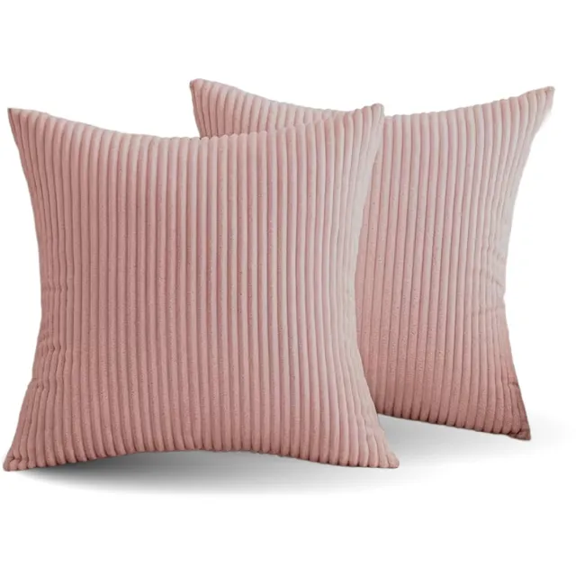 Mainius Kussenhoes Zachte Ribstof (2 stuks) - Roze - 45x45 cm - Gestreept Corduroy Kussenhoes - Ribfluweel Kussen - Sierkussen Zonder Vulling - Bankkussen / Zetelkussen / Decoratiekussen - Vele diverse kleuren