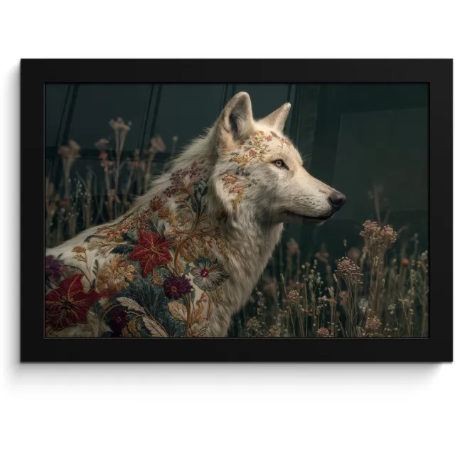 FrameYourWall Poster in lijst - Fotolijst 30x20 cm - Posters - Wolf - Bloemen - Natuur - Posterlijst zwart - Decoratie - Wanddecoratie woonkamer - Muurdecoratie slaapkamer