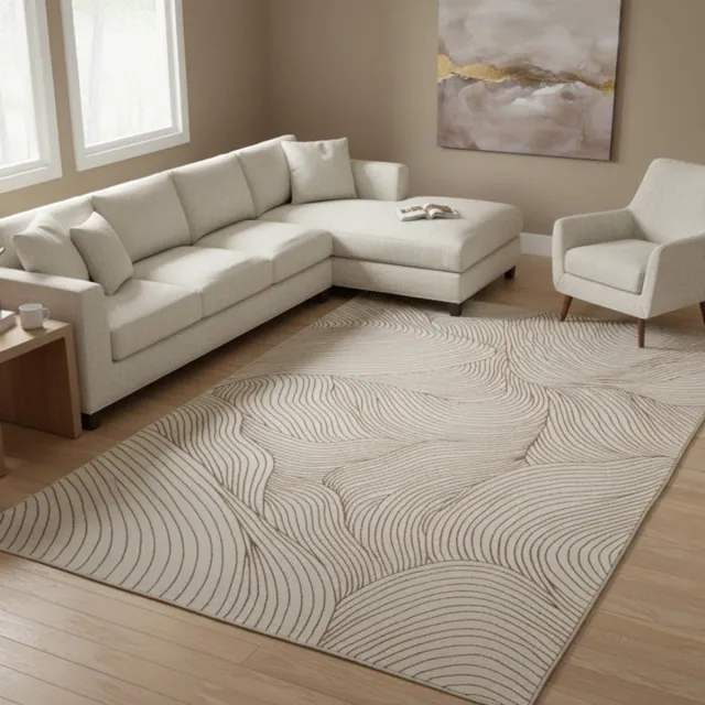 TapisTrend Designer tapijt Beige 120x170 cm Modern vloerkleed met overlappende golvende lijnen en een topografisch effect voor de woonkamer, slaapkamer en eetkamer