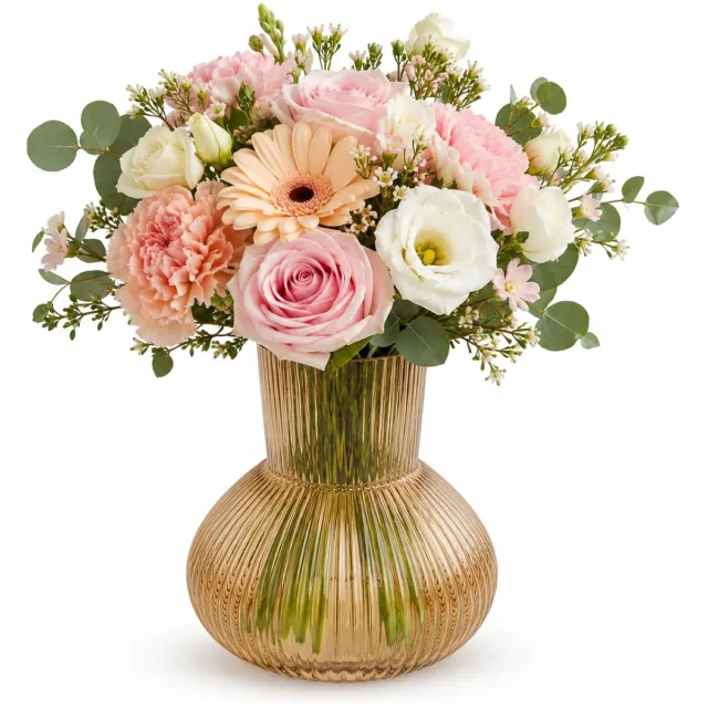 Bellatio Design Bloemenvaas Bubbles - transparant amber geel glas - D20 x H22 cm - vazen Lichtbruin