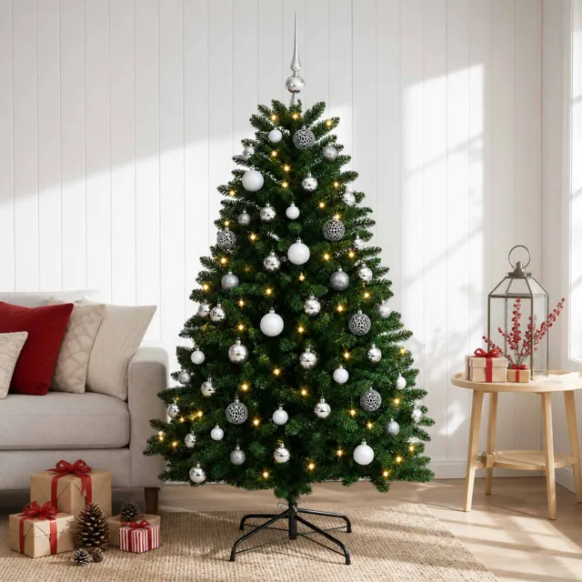 vidaXL Kunstkerstboom middengroen met kerstbal 150 cm 150 LED's