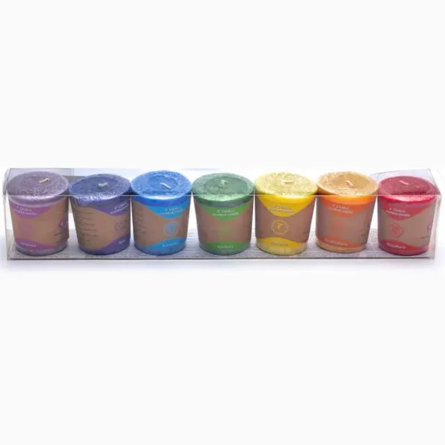 Chakra Greenpal - Chakra Geurkaarsen - 4,5 x 4 cm - 7 stuks - Diverse geuren in geschenkverpakking Multicolor
