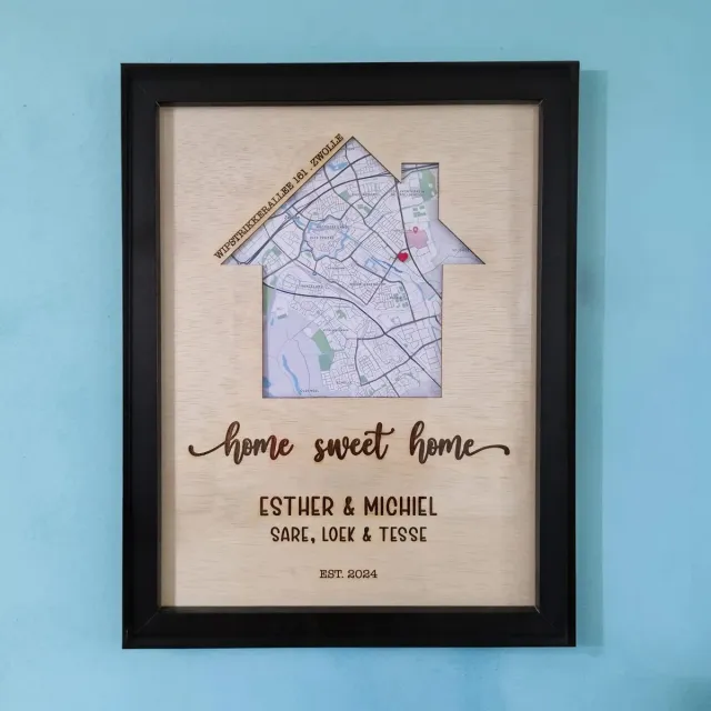 Krafti Gepersonaliseerde Ingelijste Plattegrond – Perfect Cadeau voor Nieuwe Woning & Housewarming zwart