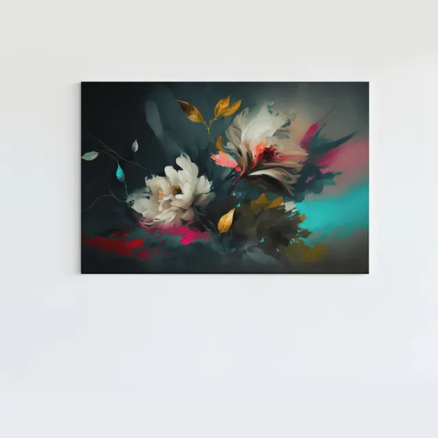 Trendex Global Canvas Schilderij - Abstract Bloemen - Wanddecoratie - 60x40x2 cm Kleurrijk