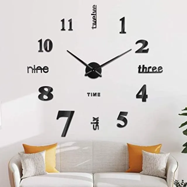 San Marque PromoHome Frameloze 3D Wandklok DIY Zelfklevende Digitale Muursticker Klok Eenvoudig te Monteren voor Woonkamer Slaapkamer Kantoor Hotel Restaurant Moderne Decoratie Zwart