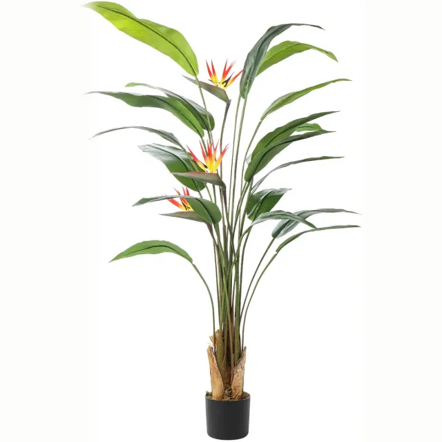 Kunstpalm Kunst Paradijsvogelplant | 170 cm – Luxe Tropische Kunstplant - Kunst Strelitzia - Nep Strelitzia met bloemen Donkergroen