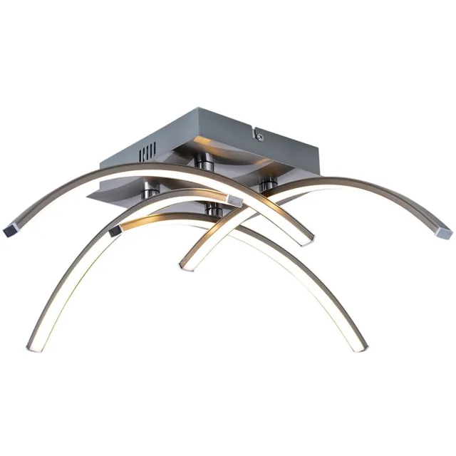 ESTO Plafondlamp afstandsbediening woonkamer LED hoekig zilver Plafondlamp gebogen, dimbaar, 4 staven, 1x LED 16,8W 1280Lm, LxBxH 48,5x48,5x15 cm