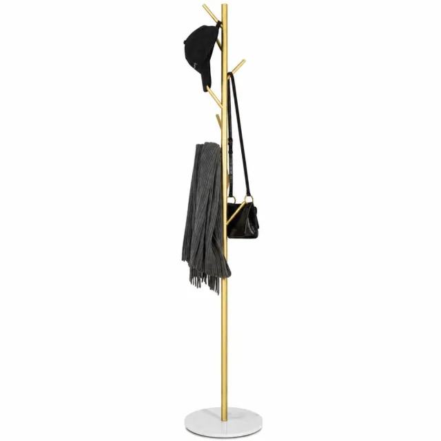 LUXALIVING Kapstok Staand - Marmeren Voet - 8 Haken - Goud/Wit - 170x32 cm