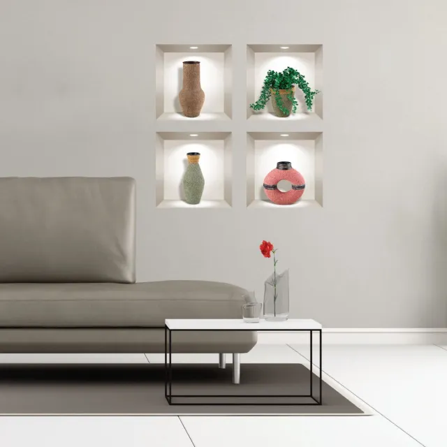 Ambiance Sticker 3D-effect stickers van Afrikaanse potten, 80 x 80 cm Multi color