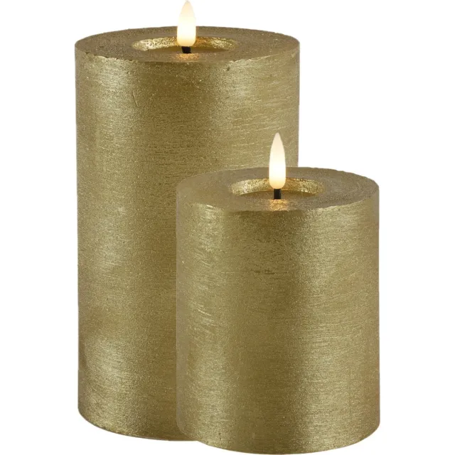 Countryfield LED kaars/stompkaars set - 2x st - goud - H10 en H15 cm - timer - warm wit Goudkleurig