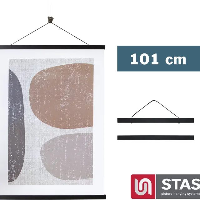 STAS picture hanging systems STAS Posterhanger 101 cm - Hout - Zwart - Magnetisch poster ophangsysteem - Posterlijst - Posterklem - Posterhouder