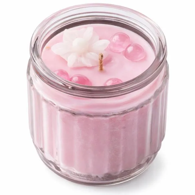 Kristalkaars Sweet Fruity – Mini Geurkaars in Glas – Handgemaakte Sojawas Kaars met Rozenkwarts en Bloemen – Roze – Cadeau