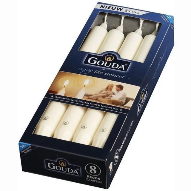 Gouda Kroonkaarsen 240/24 doos 8 ivoor (per 4 stuks)