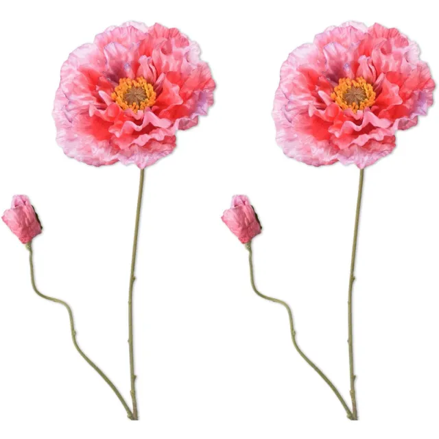 Viv! Home Luxuries Klaproos - 2 stuks - kunstbloem - roze - 75cm
