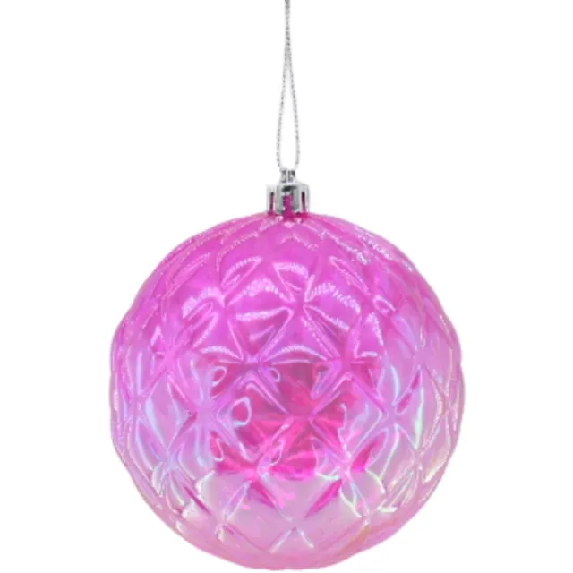 Housevitamin Kersthanger – Kerstbal Kunststof Roze 20×20 cm – Luxe Glanzende Ornament Bal met Ruit-Relief – Lichtgewicht Acryl – Kerstdecoratie