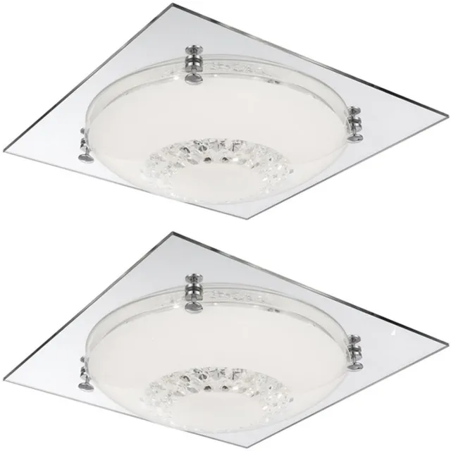 Globo Lighting Plafondlamp Woonkamerlamp Slaapkamerlamp Ganglamp, glazen kristallen helder chroom spiegelglas, LED 12W 960Lm neutraal wit, LxBxH 31,5x31,5x8,5cm, set van 2 zilver
