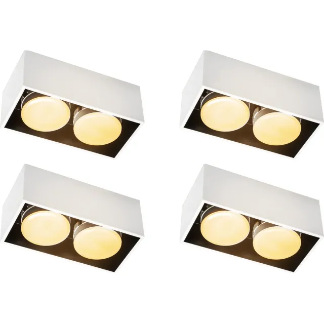 LED's light by Shada Cube Plafondlamp met 2 lichtpunten - Draaibaar licht - Staal - 20 x 8 cm - GX53 - Wit - 4PACK - Plafonniere - Plafonnieres - Plafoniere slaapkamer - Plafondlampen - Badkamerlamp - Plafond lamp