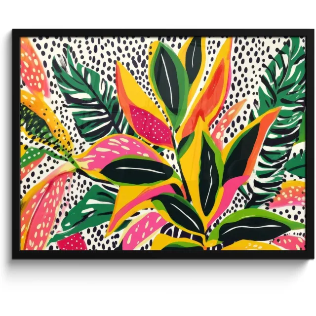 FrameYourWall Poster in lijst - Fotolijst 80x60 cm - Posters - Tropisch - Bladeren - Zwart - wit - Posterlijst zwart - Decoratie - Wanddecoratie woonkamer - Muurdecoratie slaapkamer