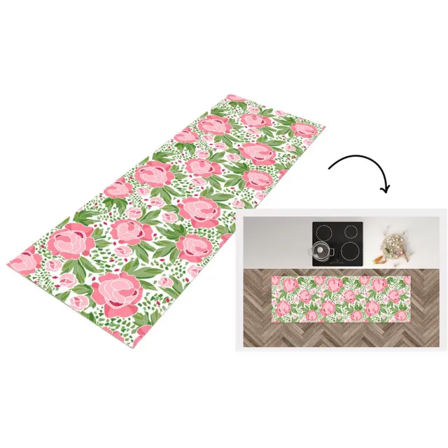 KitchenYeah Keukenloper - Loper keuken - Bloemen - Roze - Patronen - Keukenloper vinyl Multicolor