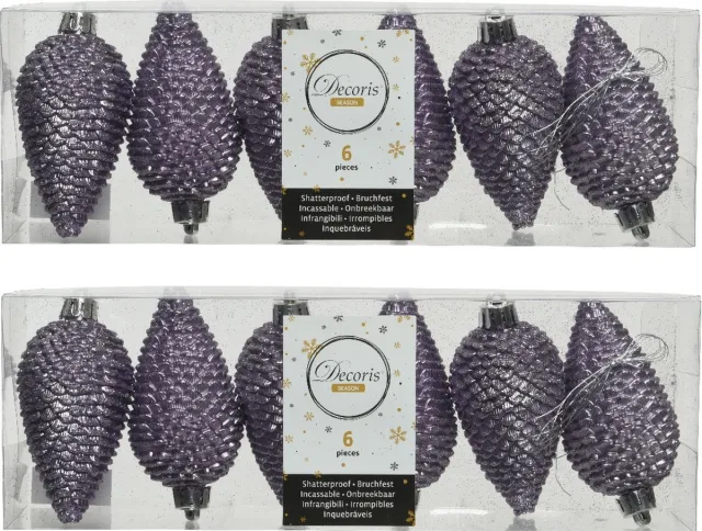 Decoris Kersthangers dennenappels - 24x - lila paars - glitter - 8 cm - kunststof - kerstversiering