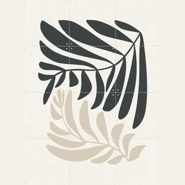 IXXI Modern Fern in Beige and Black, Bohomadic Studio - 60 x 80 cm - Grote wanddecoratie en posters - Abstract, Minimalisme, Illustraties, Grafisch Groen / Beige / Lichte tinten / Zwart / Pastel kleuren