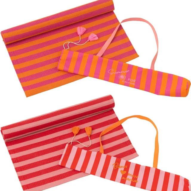 J-Line strandlaken Summer + Bisous Gestreept - textiel - mix - set van 2 Multi