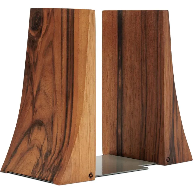 Famanu Houten boekensteunen, handgemaakte walnoot boekenhouders, stevige zware boekensteunen met metalen basis, moderne decoratieve boekenaccessoires Naturel