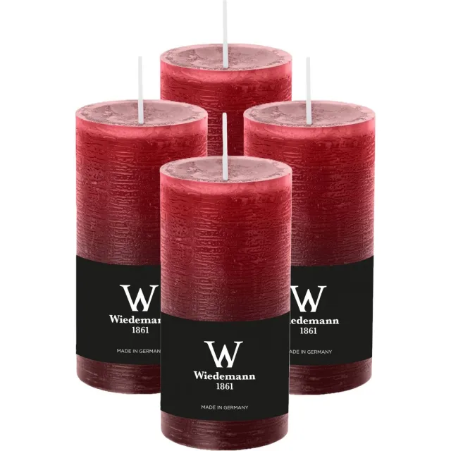 Wiedemann Cilinderkaars/stompkaars - 4x - rustieke kaars - bordeauxrood - 6 x 12 cm - 42 branduren Bordeaux rood