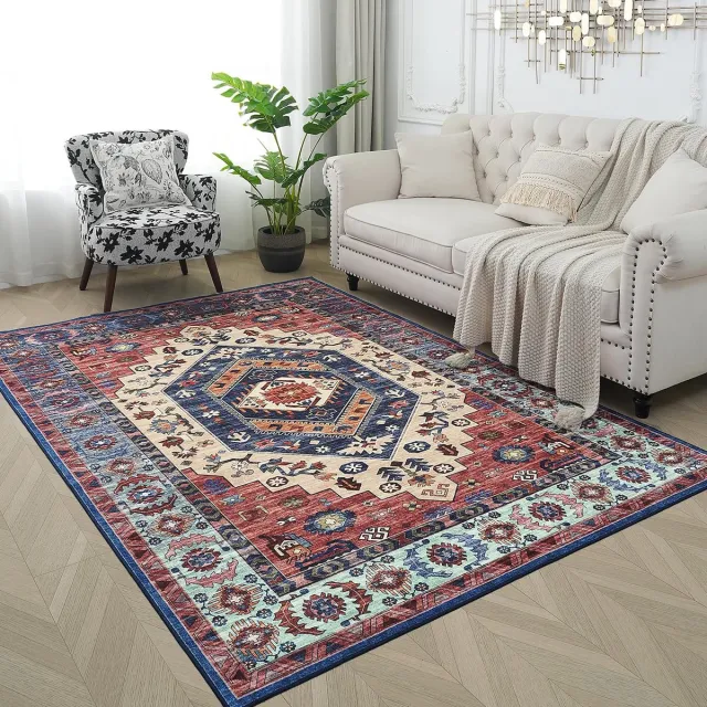 Unyqoos Wasbaar vintage vloerkleed in rood met antislip voor woonkamer en slaapkamer Kleurjik