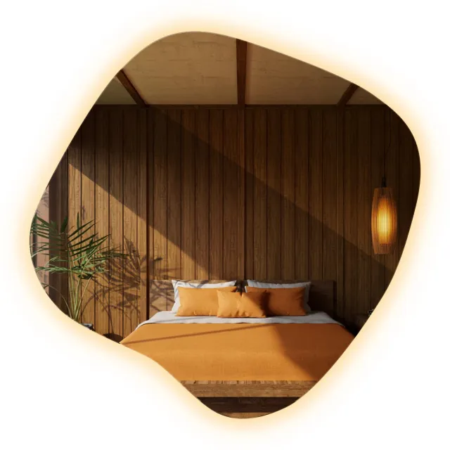 WallMuralia Wandspiegel LED Warm licht - 58 x 58,7 cm - Spiegel asymmetrisch - Spiegel organische vorm - Decoratieve wandspiegel - Spiegel spetter