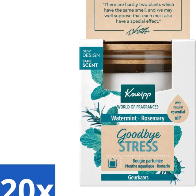 Kneipp 20 x Kneipp - Geurkaars - Goodbye Stress - Watermunt & Rozemarijn - 20 branduren - Voordeelverpakking - 20 stuks Wit